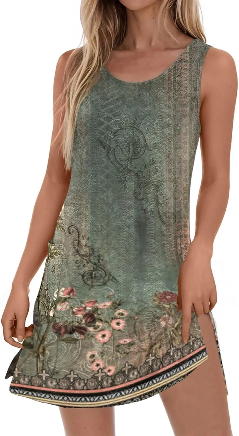 Womens Summer Dresses 2025 Eyelet Casual Loose V Neck Sleeveless Sundresses Tank Coverup Dresses with Pockets