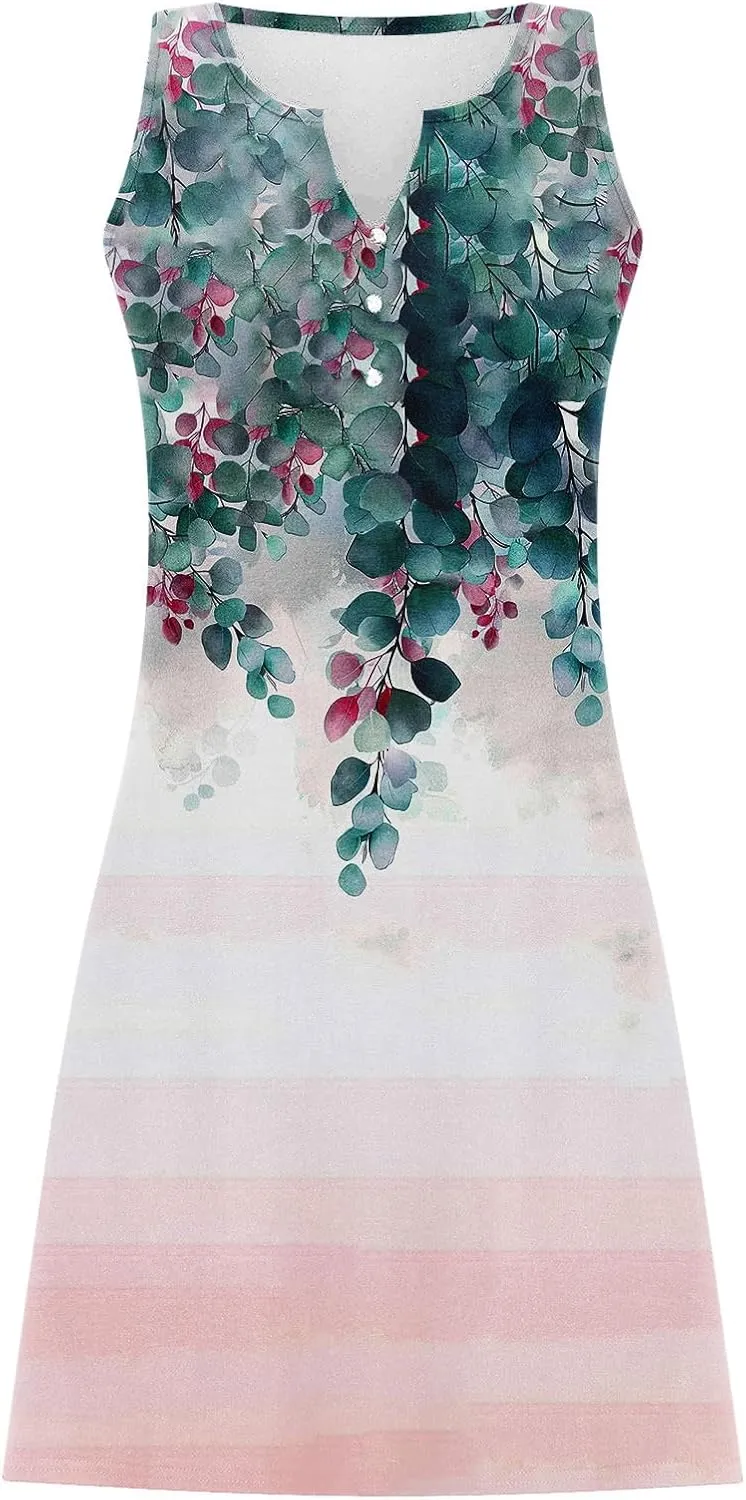 Womens Summer Dresses 2025 Loose Sleeveless Dress Plus Size Midi Dress Floral Print Retro Sundresses Boho Clothes
