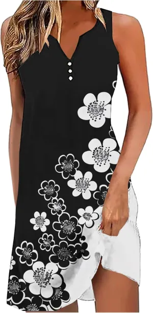 Womens Summer Dresses 2025 Loose Sleeveless Dress Plus Size Midi Dress Floral Print Retro Sundresses Boho Clothes
