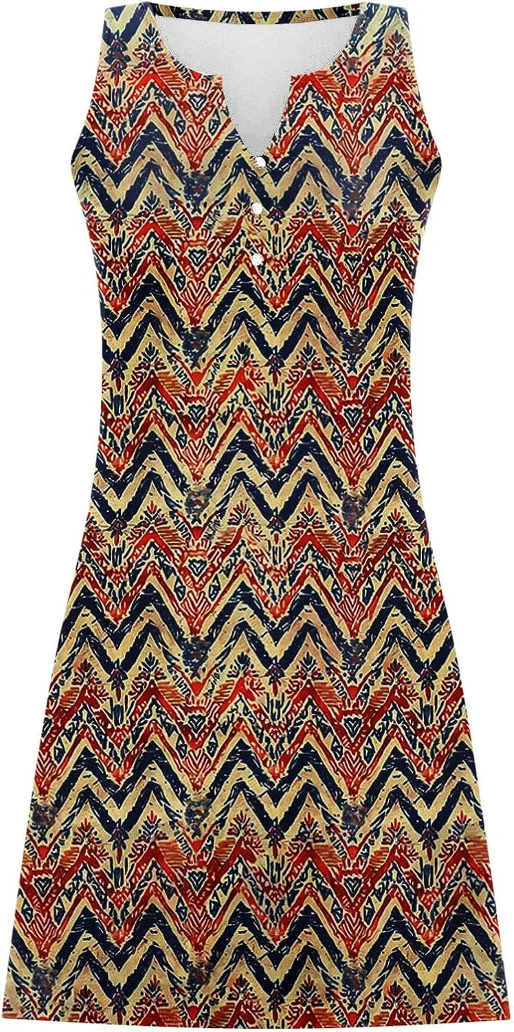 Womens Summer Dresses 2025 Loose Sleeveless Dress Plus Size Midi Dress Floral Print Retro Sundresses Boho Clothes