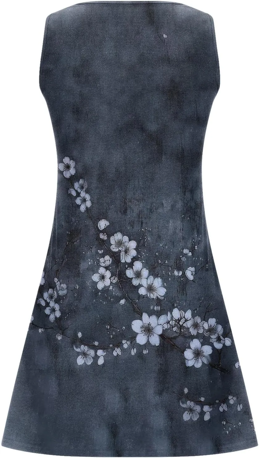 Womens Summer Dresses 2025 Loose Sleeveless Dress Plus Size Midi Dress Floral Print Retro Sundresses Boho Clothes
