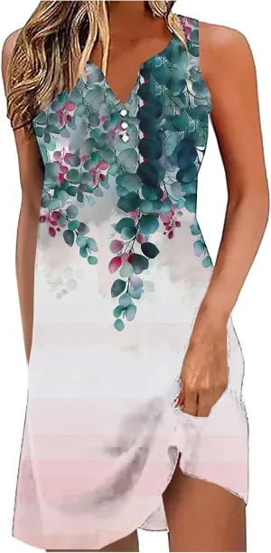 Womens Summer Dresses 2025 Loose Sleeveless Dress Plus Size Midi Dress Floral Print Retro Sundresses Boho Clothes