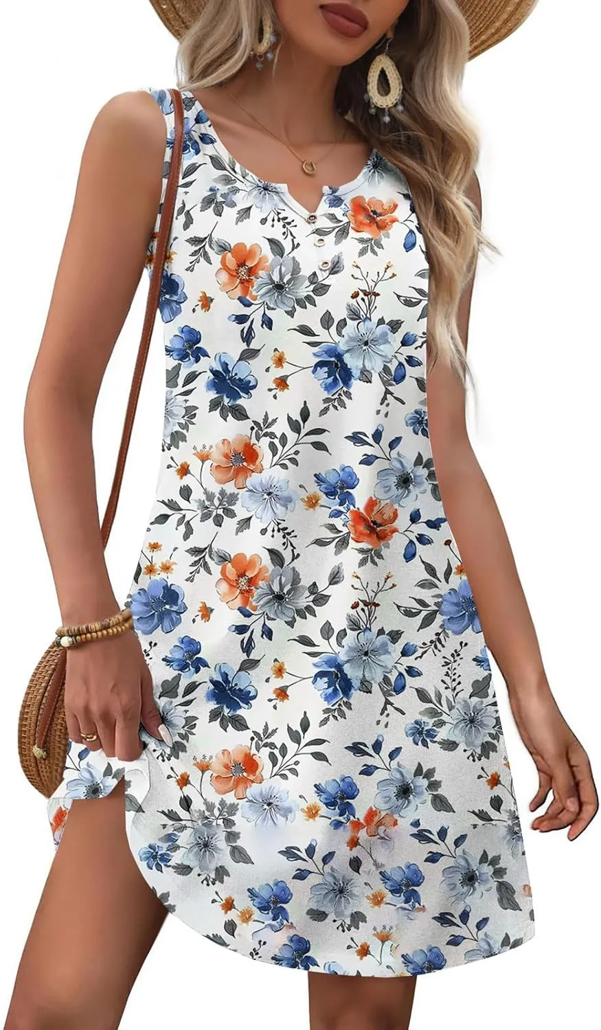 Womens Summer Dresses 2025 Loose Sleeveless Dress Plus Size Midi Dress Floral Print Retro Sundresses Boho Clothes