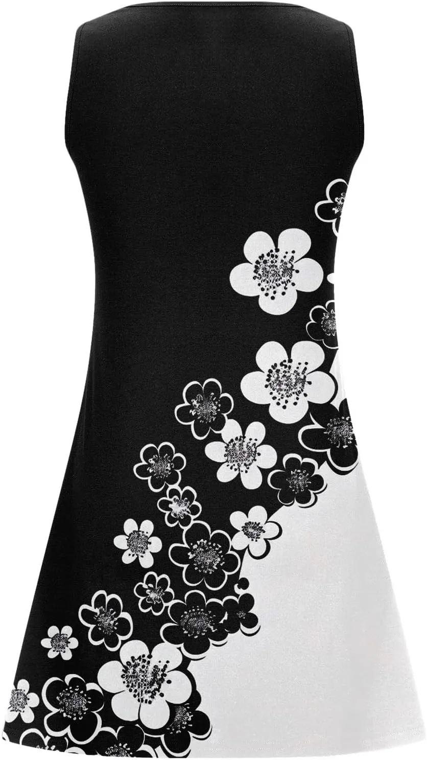 Womens Summer Dresses 2025 Loose Sleeveless Dress Plus Size Midi Dress Floral Print Retro Sundresses Boho Clothes