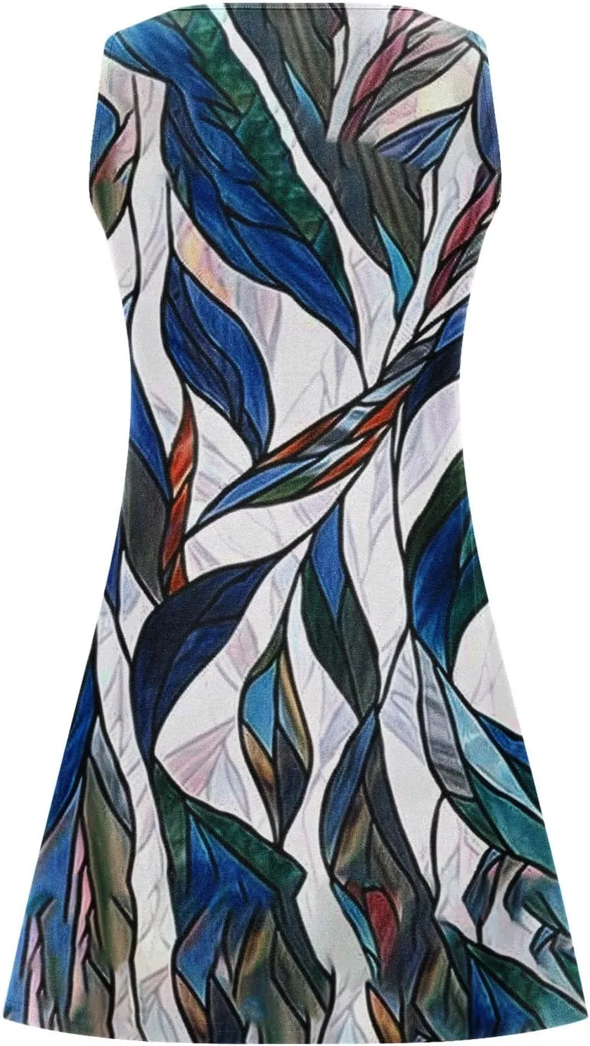 Womens Summer Dresses 2025 Loose Sleeveless Dress Plus Size Midi Dress Floral Print Retro Sundresses Boho Clothes