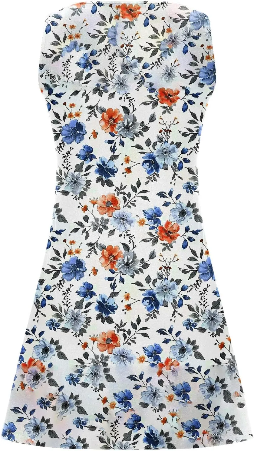 Womens Summer Dresses 2025 Loose Sleeveless Dress Plus Size Midi Dress Floral Print Retro Sundresses Boho Clothes