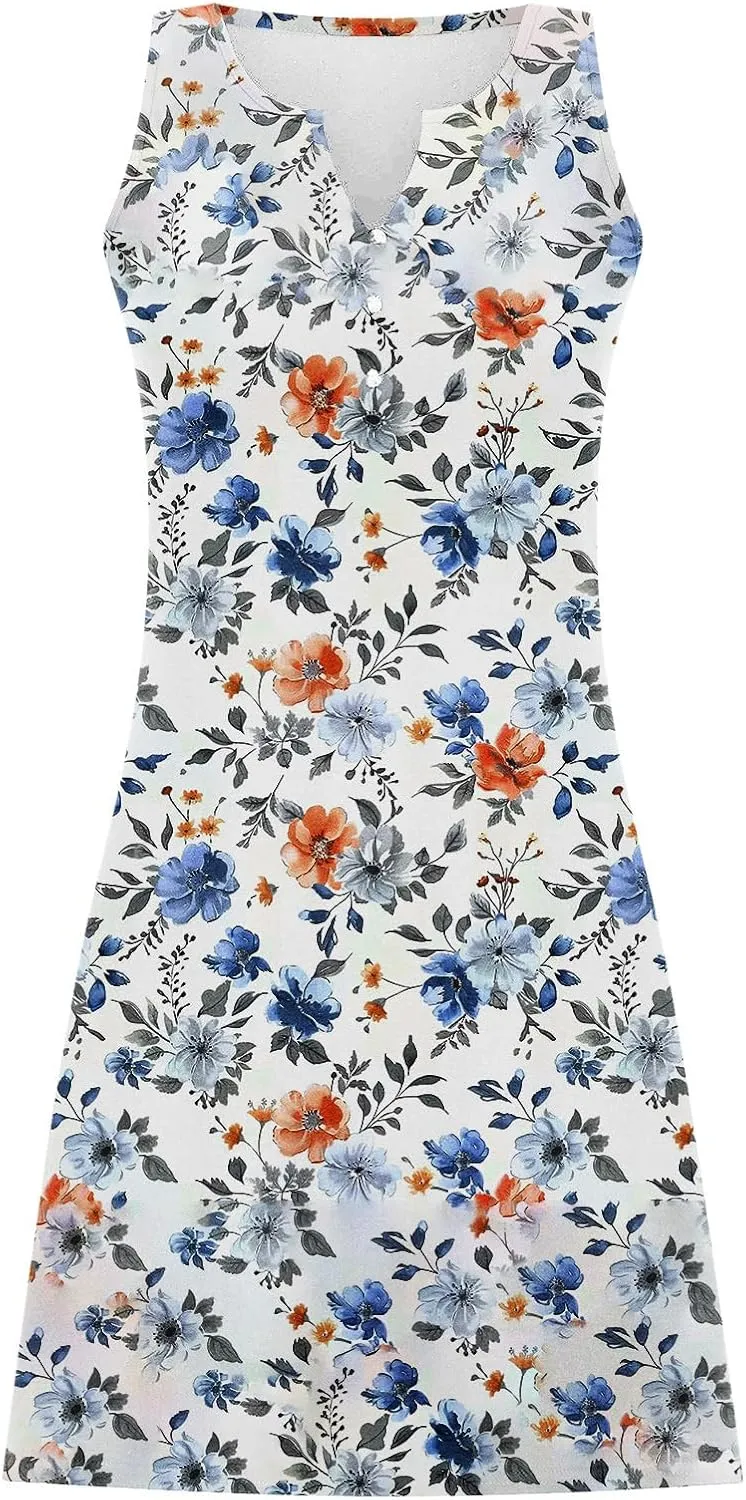 Womens Summer Dresses 2025 Loose Sleeveless Dress Plus Size Midi Dress Floral Print Retro Sundresses Boho Clothes