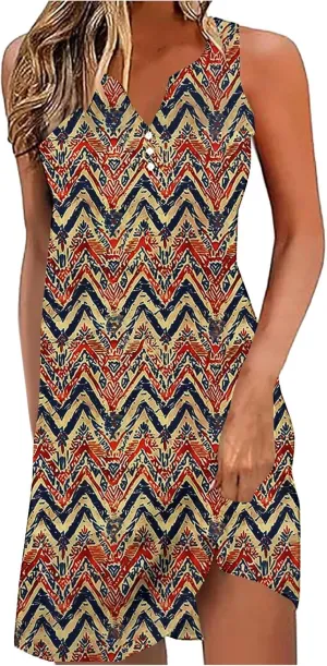 Womens Summer Dresses 2025 Loose Sleeveless Dress Plus Size Midi Dress Floral Print Retro Sundresses Boho Clothes