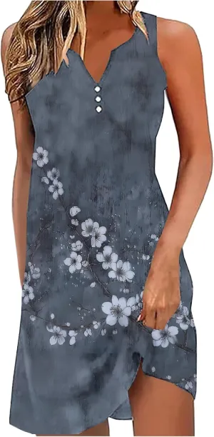 Womens Summer Dresses 2025 Loose Sleeveless Dress Plus Size Midi Dress Floral Print Retro Sundresses Boho Clothes