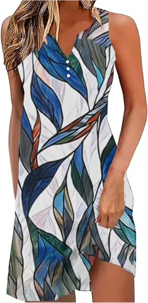 Womens Summer Dresses 2025 Loose Sleeveless Dress Plus Size Midi Dress Floral Print Retro Sundresses Boho Clothes