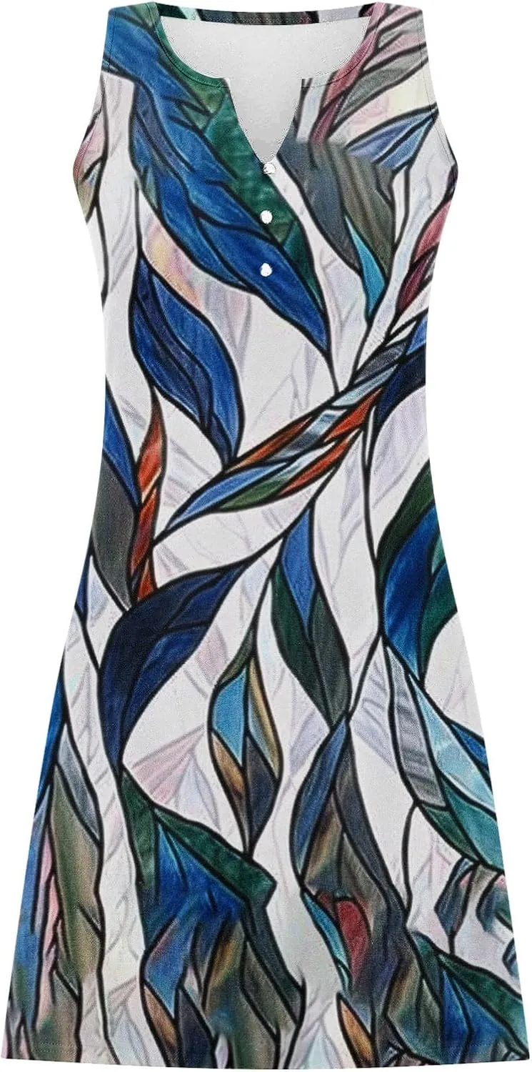 Womens Summer Dresses 2025 Loose Sleeveless Dress Plus Size Midi Dress Floral Print Retro Sundresses Boho Clothes