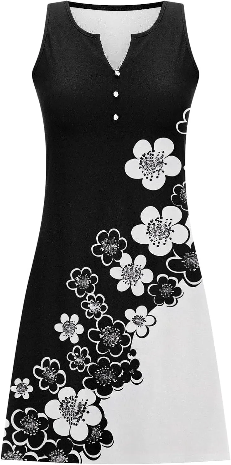Womens Summer Dresses 2025 Loose Sleeveless Dress Plus Size Midi Dress Floral Print Retro Sundresses Boho Clothes