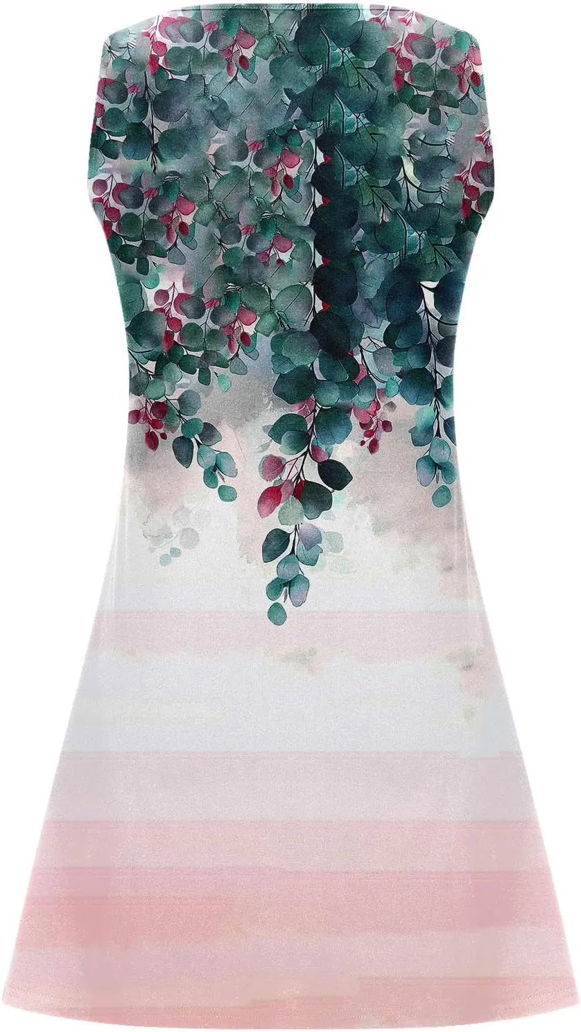 Womens Summer Dresses 2025 Loose Sleeveless Dress Plus Size Midi Dress Floral Print Retro Sundresses Boho Clothes