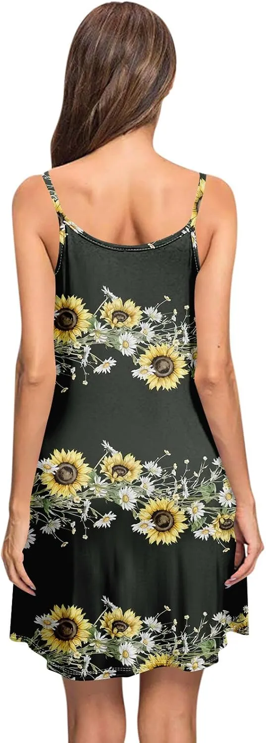 Womens Summer Dresses 2025 Loose Sleeveless Sundresses Beach Swimsuit with Pockets