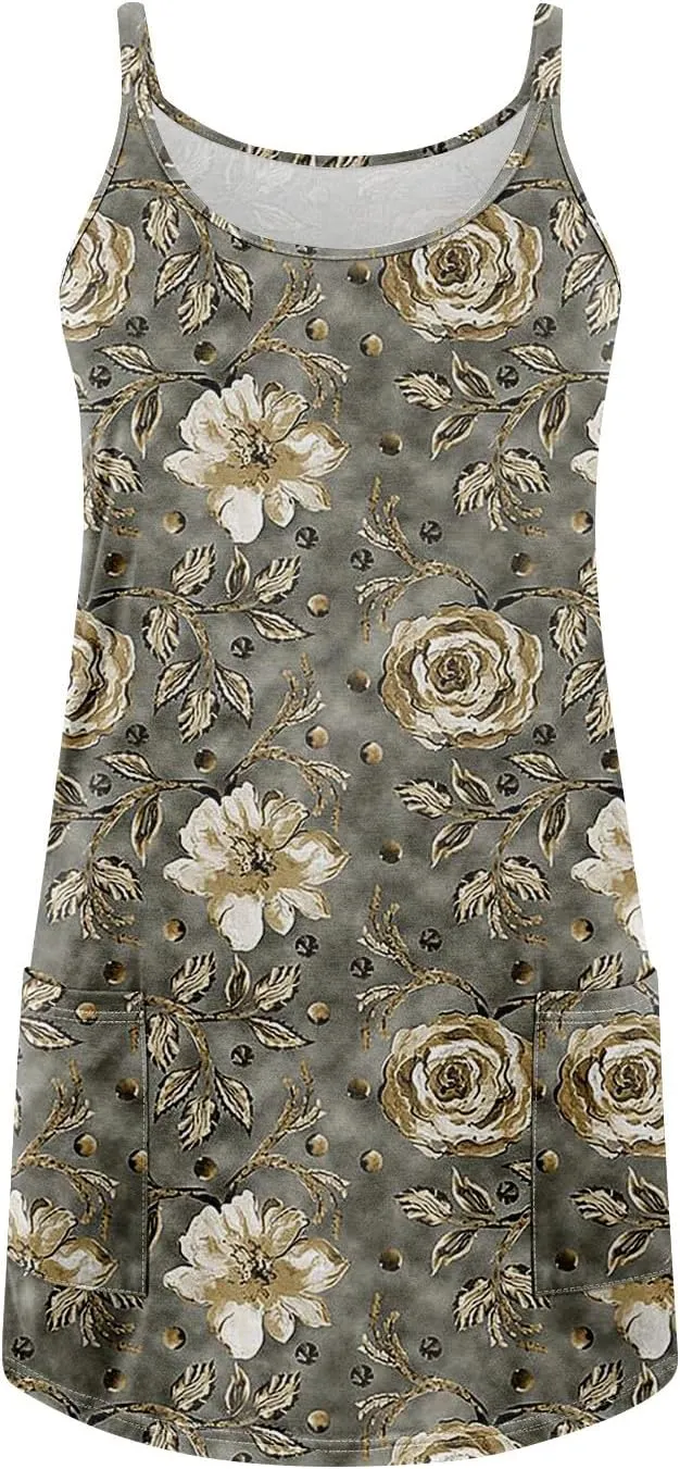 Womens Summer Dresses 2025 Loose Sleeveless Sundresses Beach Swimsuit with Pockets