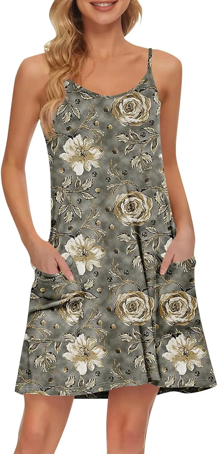 Womens Summer Dresses 2025 Loose Sleeveless Sundresses Beach Swimsuit with Pockets