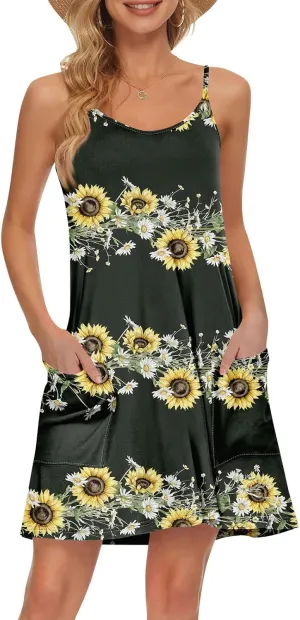 Womens Summer Dresses 2025 Loose Sleeveless Sundresses Beach Swimsuit with Pockets