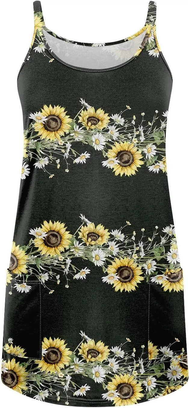 Womens Summer Dresses 2025 Loose Sleeveless Sundresses Beach Swimsuit with Pockets