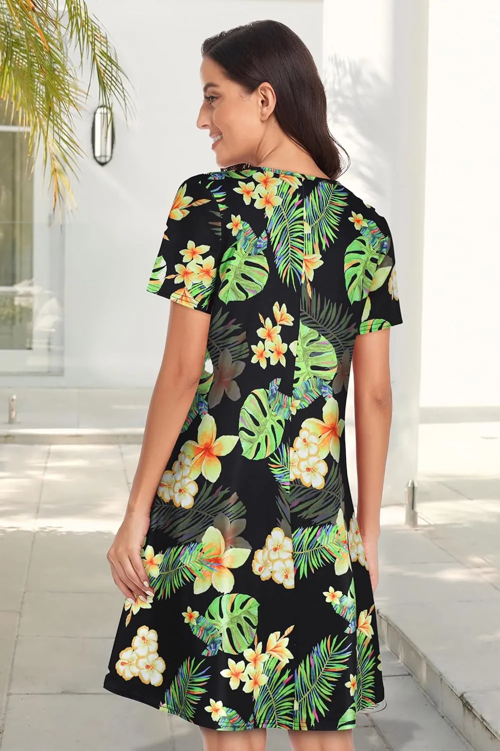 Womens Summer Dresses Beach Casual Loose Tshirt Floral Short Sleeve Flowy Pockets Sundresses
