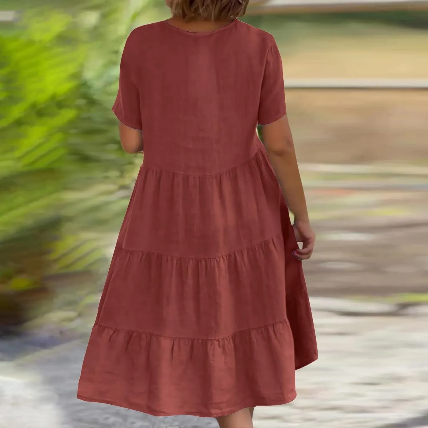 Womens Summer Dresses Casual V-Neck Short Sleeve Flowy Mini Dress Trendy Solid A-Line Ruffle Tiered Swing Dresses