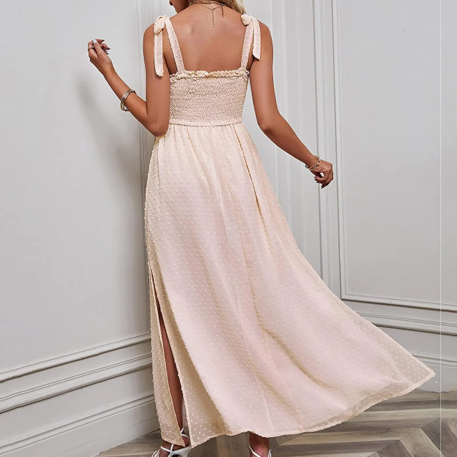 Womens Summer Dresses Floral Sleeveless Smocked Maxi Dress Boho Spaghetti Strap A Line Flowy Beach Long Sundress