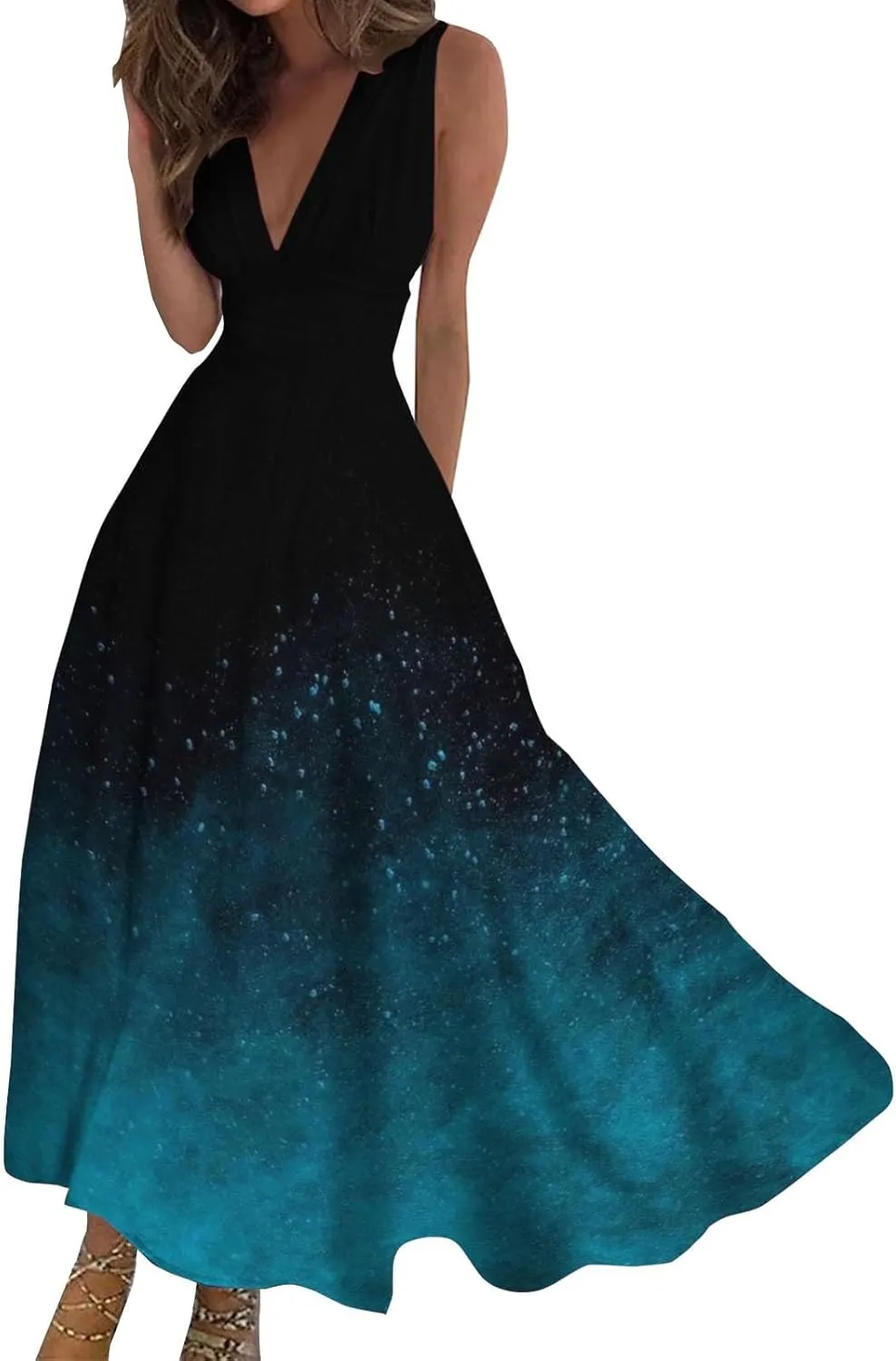 WomenS Summer Loose Boho Flowy Wrap V Neck Sleeveless Floral Print Slit Beach Wedding Guest Long Maxi Dresses