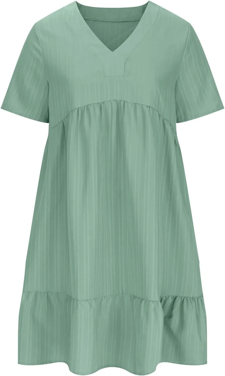 Womens Summer Ruffle Hem Dress Short Sleeve V Neck Sundress Boho Pleated Tank Dresses Casual Dressy Swing Dress