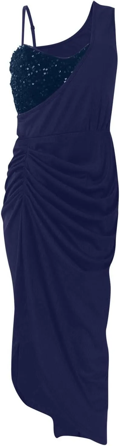 Women's Summer Sexy Elegant Trendy Solid Color Cold Shoulder Sequins Split Party Cocktail Prom Dress 2025, S-3XL