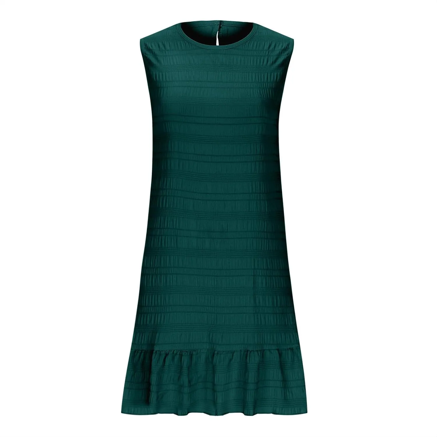Women's Summer Sleeveless Mini Dress Fashion Basic Round Neck Short Dresses Casual Trendy Ruffle Patchwork Dress