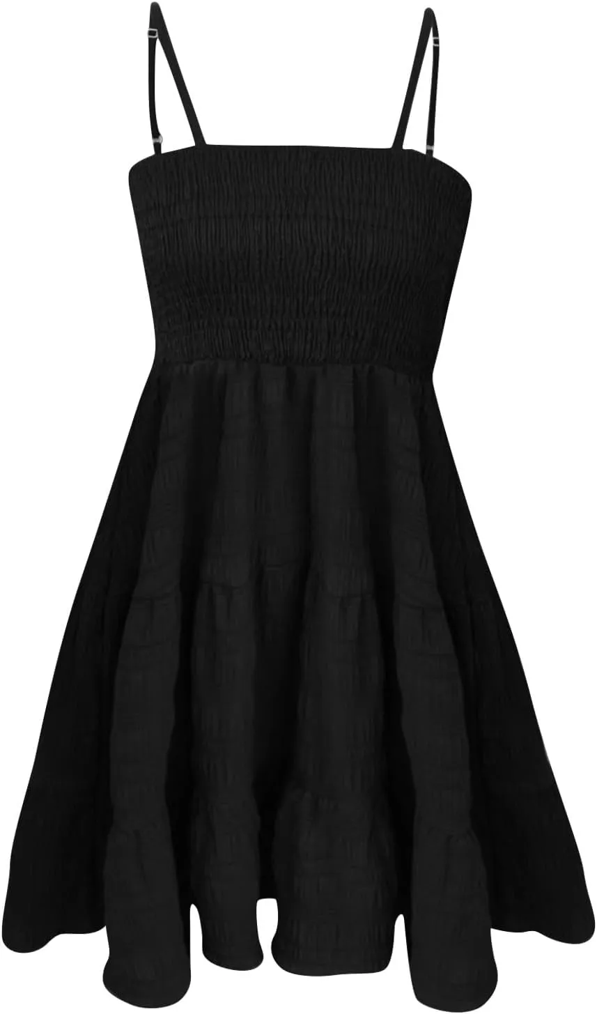 Women's Summer Sundresses Casual Trendy Sleeveless Solid Spaghetti Strap Vacation Beach Dress Resort Wear, S-2XL