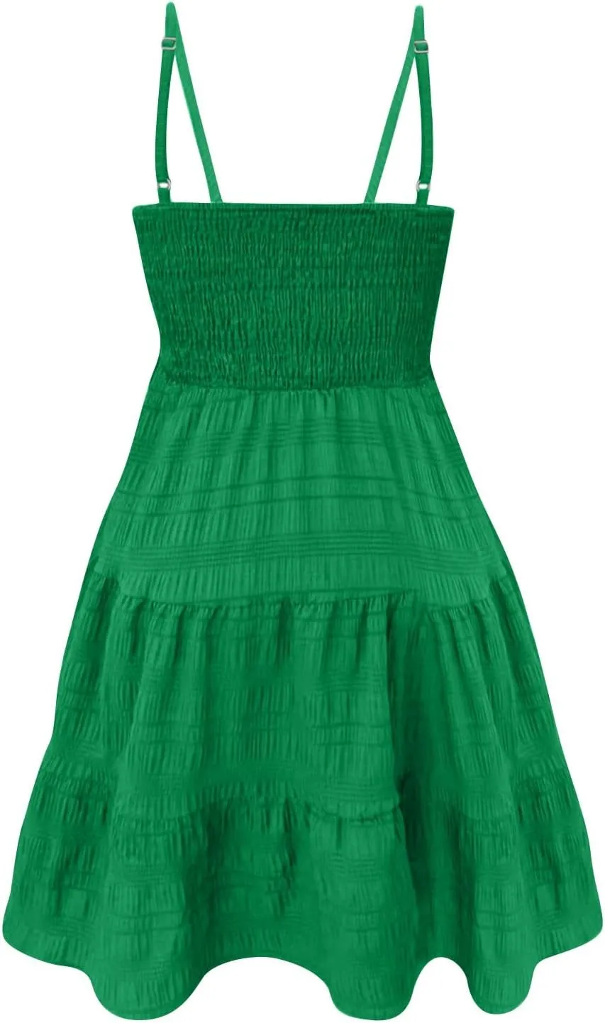 Women's Summer Sundresses Casual Trendy Sleeveless Solid Spaghetti Strap Vacation Beach Dress Resort Wear, S-2XL