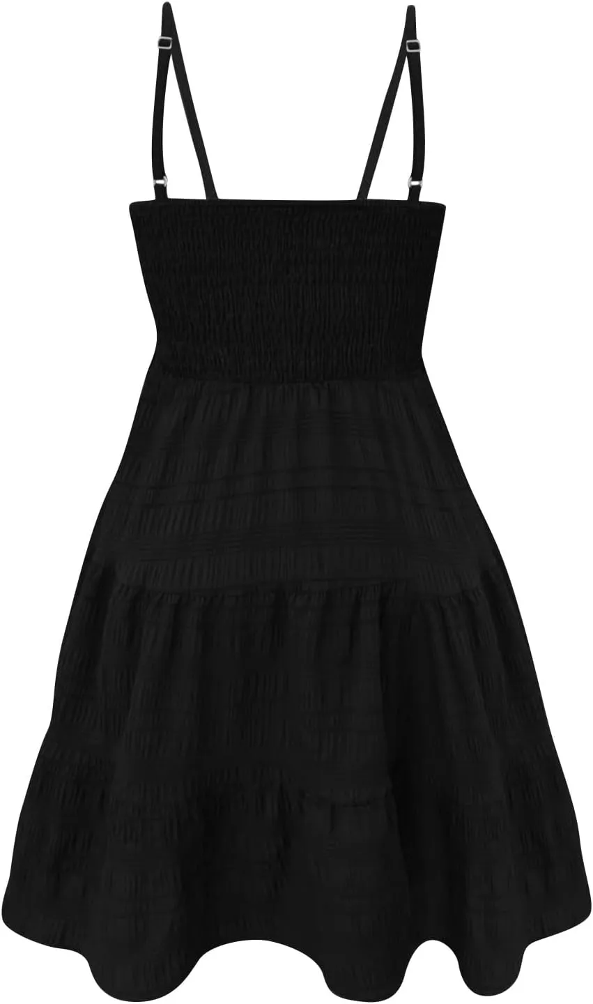Women's Summer Sundresses Casual Trendy Sleeveless Solid Spaghetti Strap Vacation Beach Dress Resort Wear, S-2XL