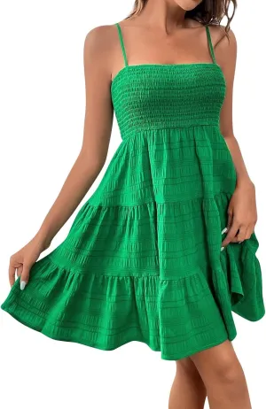 Women's Summer Sundresses Casual Trendy Sleeveless Solid Spaghetti Strap Vacation Beach Dress Resort Wear, S-2XL