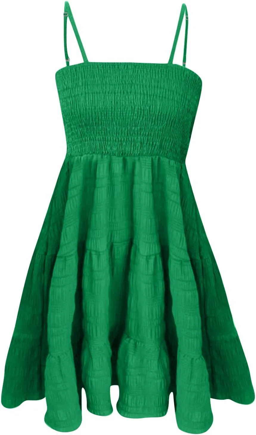 Women's Summer Sundresses Casual Trendy Sleeveless Solid Spaghetti Strap Vacation Beach Dress Resort Wear, S-2XL