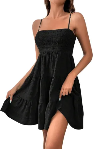 Women's Summer Sundresses Casual Trendy Sleeveless Solid Spaghetti Strap Vacation Beach Dress Resort Wear, S-2XL