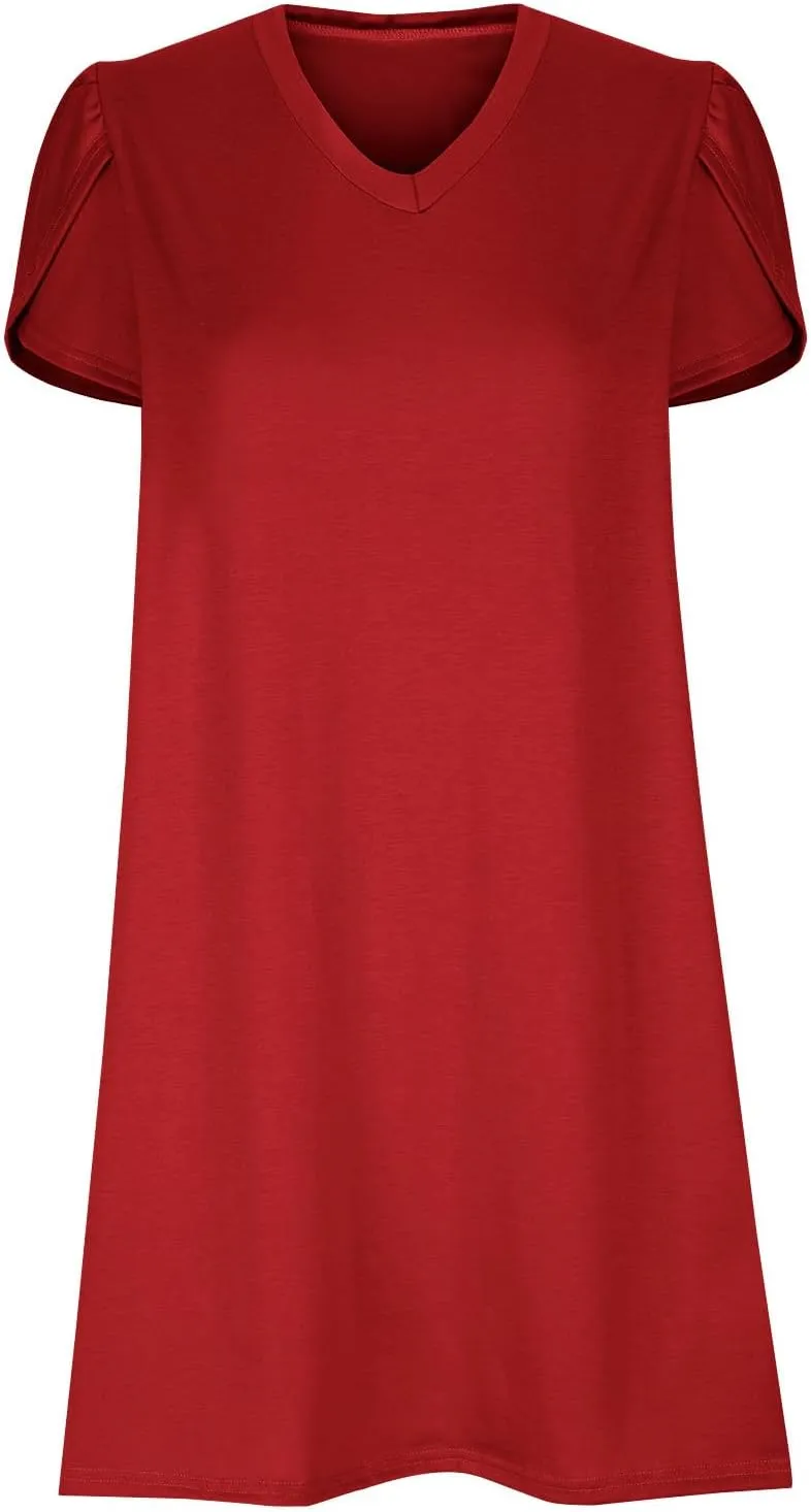 Women's Summer V Neck Mini Dresses 2025 Casual Petal Short Sleeve Flowy Dress Trendy Loose Beach Holiday Dress
