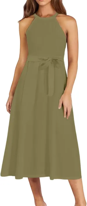 Women's Sundresses Summer Casual Loose Trendy Sleeveless Solid Color Vacation Beach Maxi Dress, S-2XL