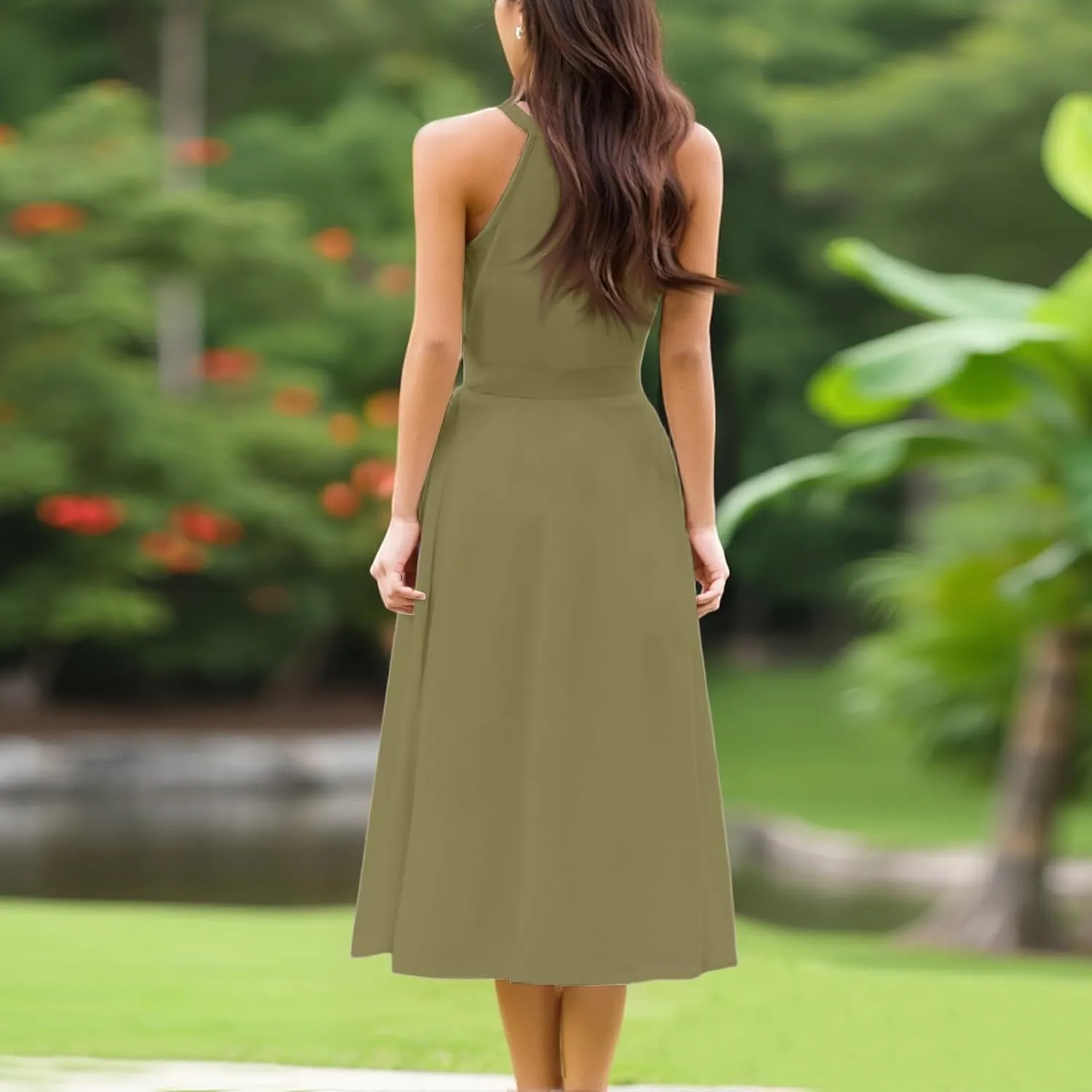Women's Sundresses Summer Casual Loose Trendy Sleeveless Solid Color Vacation Beach Maxi Dress, S-2XL