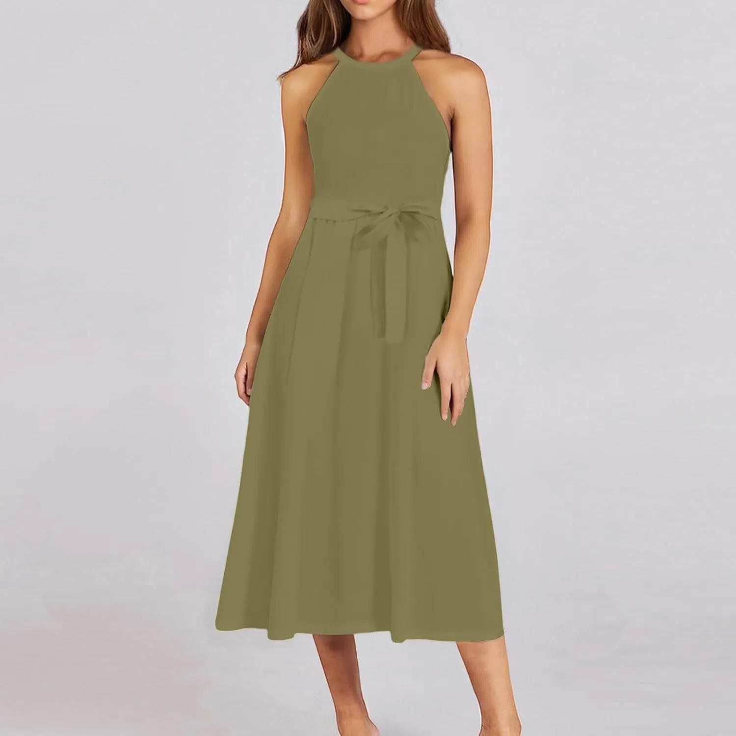 Women's Sundresses Summer Casual Loose Trendy Sleeveless Solid Color Vacation Beach Maxi Dress, S-2XL
