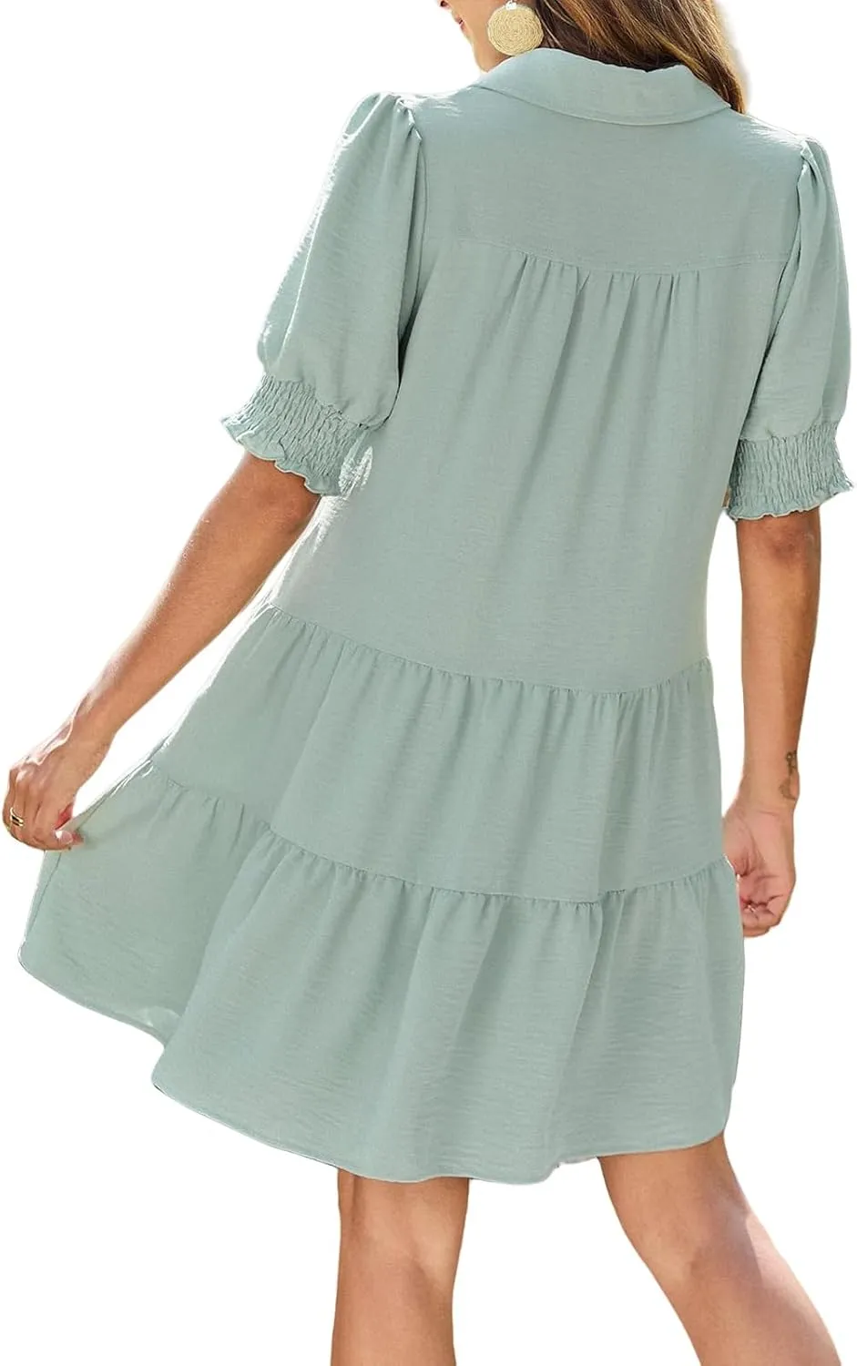 Womens Trendy Ruffle Short Sleeve Dresses 2025 Summer V Neck Pleated Flowy Tiered Mini Beach Dress