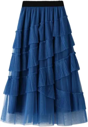 Women's Tulle Multi-Layer Cake Skirt Party Pleated Net Stretch High Waist Midi Skirts