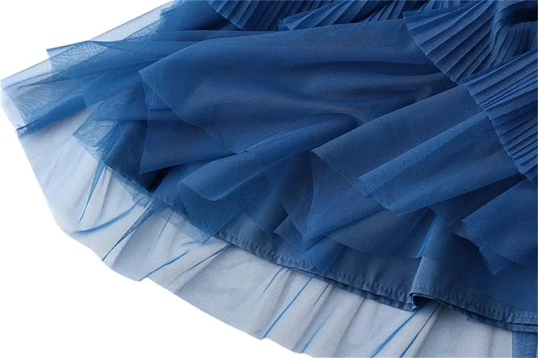 Women's Tulle Multi-Layer Cake Skirt Party Pleated Net Stretch High Waist Midi Skirts