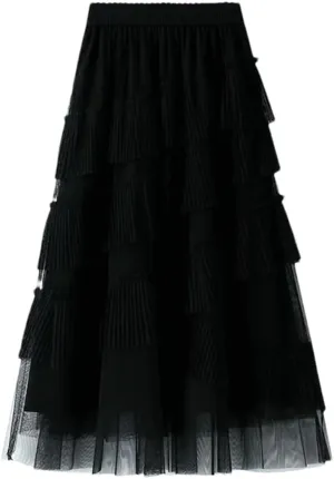 Women's Tulle Multi-Layer Cake Skirt Party Pleated Net Stretch High Waist Midi Skirts