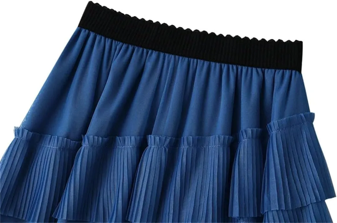 Women's Tulle Multi-Layer Cake Skirt Party Pleated Net Stretch High Waist Midi Skirts