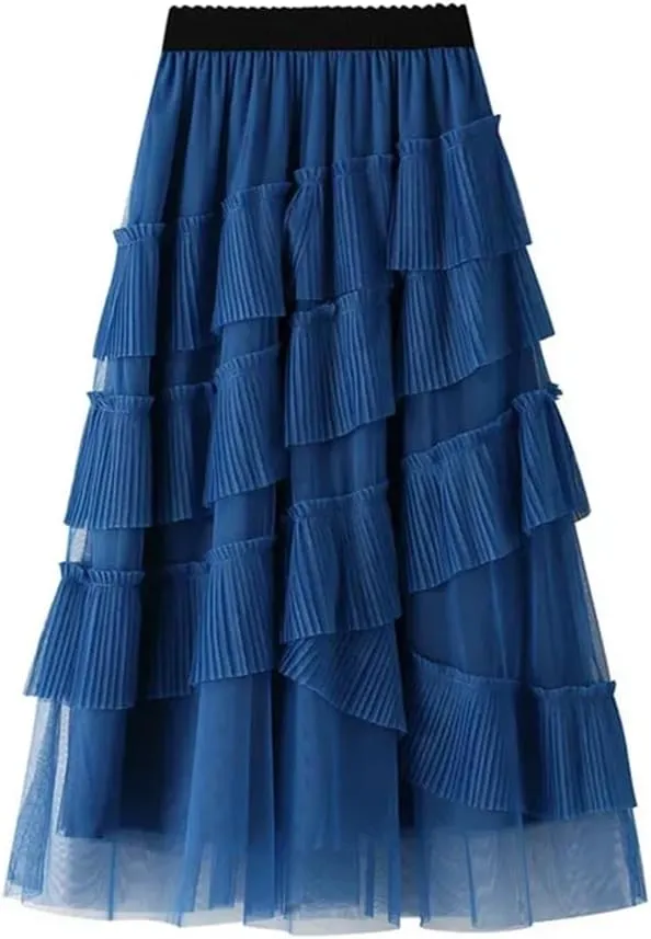 Women's Tulle Multi-Layer Cake Skirt Party Pleated Net Stretch High Waist Midi Skirts