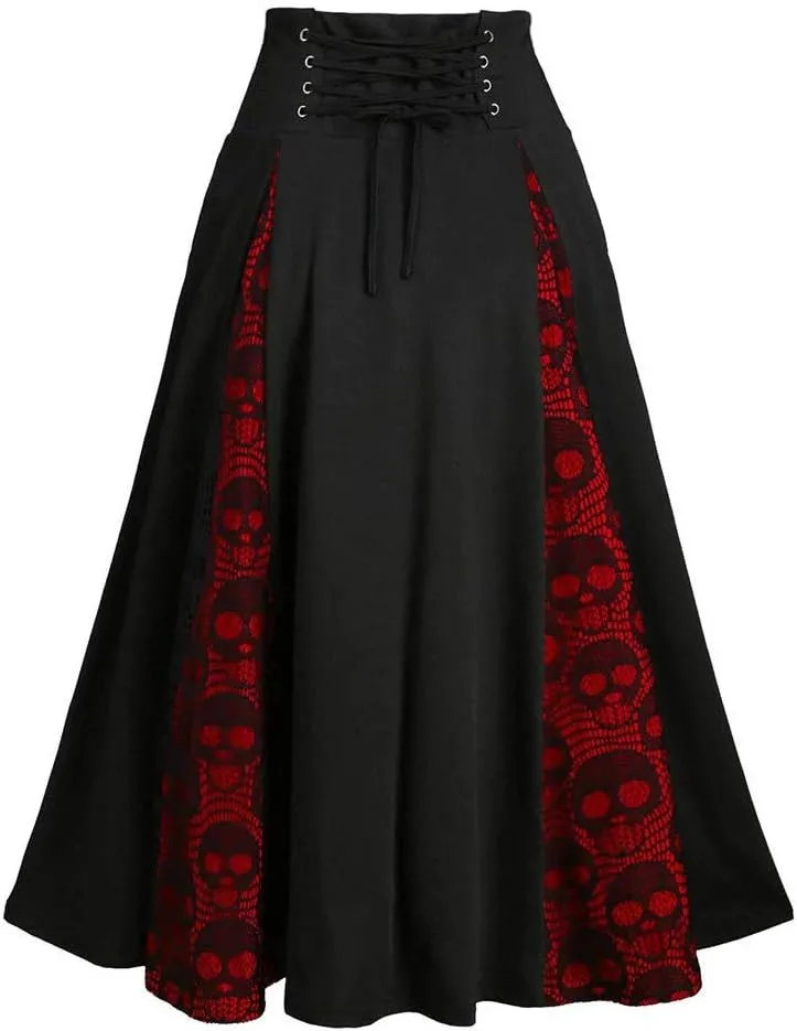 Women's Vintage Gothic Court Lace Stitching Wrap Skirt - Steampunk, Victorian A-line Pirate Skirt