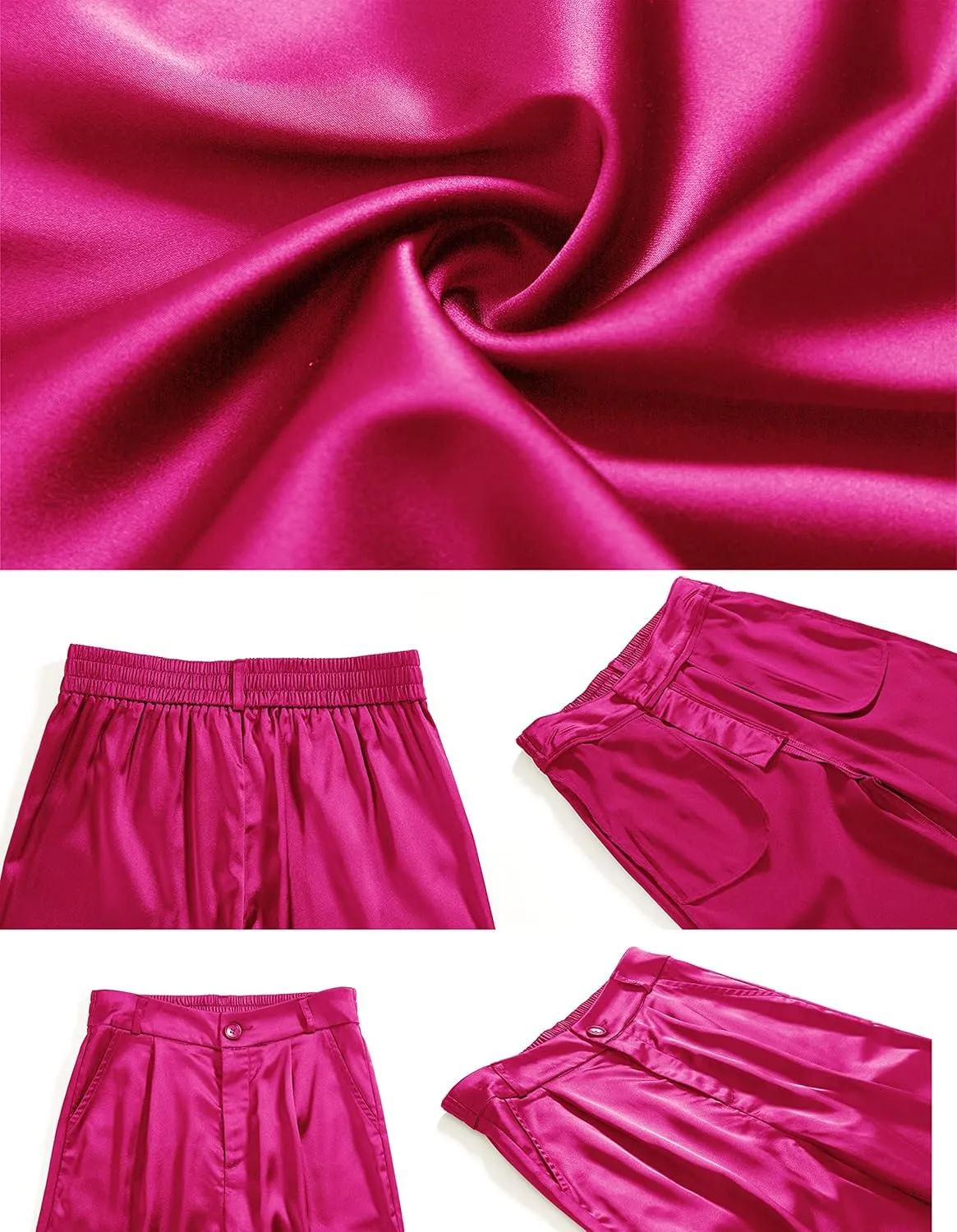Women's Wide Leg Satin Silky Casual Dress Cocktail Party High Waist Pants