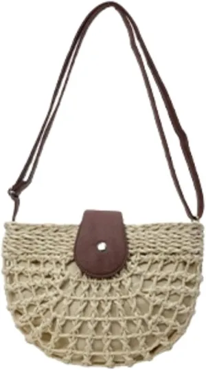 Woven Saddle Bag for Women - Versatile Casual Commute Crossbody Straw Bag, Adjustable Strap, 9.1x2.8x7.9 Inches