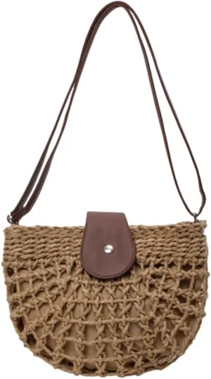 Woven Saddle Bag for Women - Versatile Casual Commute Crossbody Straw Bag, Adjustable Strap, 9.1x2.8x7.9 Inches