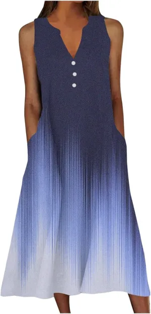 XOWRTE Summer Dresses for Women 2025 Vacation Spring Casual Midi Dresses Beach Trendy Sundresses Plus Size V Neck